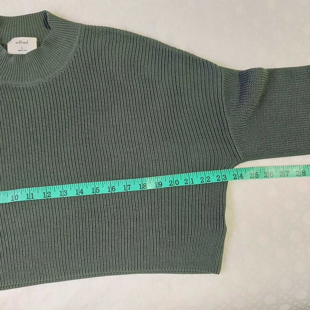 Aritzia Wilfred Salome Sweater Small Green Gray Rib  Knit Cropped Drop Shoulder - Picture 10 of 13